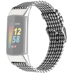 Voor Fitbit Charge 5 nylon canvas vervangende band horlogeband (zwart wit raster)