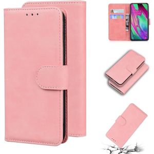 Voor Samsung Galaxy A40 Skin Feel Pure Color Flip Leather Telefoon Case (Pink)