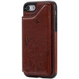 Voor iPhone 8/7 kat Bee reliëf patroon schokbestendige beschermende case met kaartsleuven &amp; fotolijstjes (bruin)