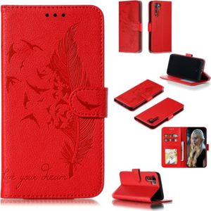 Feather patroon Litchi textuur horizontale Flip lederen draagtas met portemonnee &amp; houder &amp; kaartsleuven voor Huawei P30 Pro (rood)