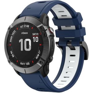 Voor Garmin Fenix 6X Pro 26mm tweekleurige sport siliconen horlogeband (middernachtblauw + wit)