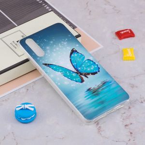 Voor Huawei P20 Noctilucent Blue Butterfly patroon TPU softcase