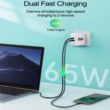 A6 65W QC 3.0 USB + PD USB-C / Type-C Dual Fast Charging Laptop Adapter + 1M USB-C / TYPE-C MET USB-C / TYPE-C Datatabel voor MacBook-serie  US Plug