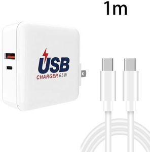 A6 65W QC 3.0 USB + PD USB-C / Type-C Dual Fast Charging Laptop Adapter + 1M USB-C / TYPE-C MET USB-C / TYPE-C Datatabel voor MacBook-serie  US Plug