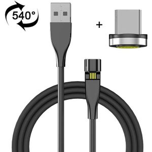 2m USB naar USB-C / Type-C 540 graden roterende magnetische oplaadkabel (zwart)