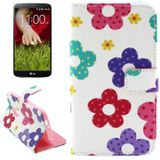 Kruis structuur Gekleurde bloemen patroon lederen hoesje met houder &amp; opbergruimte voor pinpassen &amp; portemonnee voor LG G2