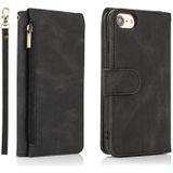 Skin-feel Crazy Horse Texture Zipper Portemonnee Tas Horizontale Flip Lederen Case met Houder &amp; Kaart Slots &amp; Portemonnee &amp; Lanyard Voor iPhone SE 2020 / 8 / 7 (Zwart)