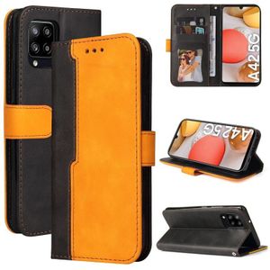 Voor Samsung Galaxy A42 5G Zakelijke Stitching-Color Horizontale Flip PU Lederen Case met Houder &amp; Card Slots &amp; Fotolijst (Oranje)