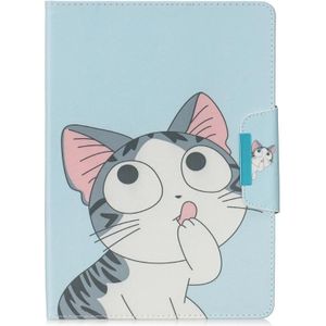 Voor Samsung Galaxy Tab 4 10.1 / T530 Painted Pattern Horizontale Flip Lederen case met Holder &amp; Card Slots &amp; Wallet(Cat)