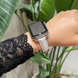 Bamboe verbinding met kralen lederen vervangen riem watchband voor Apple Watch Series 6 &amp; se  5 &amp; 4 44mm / 3 &amp; 2 &amp; 1 42mm (wit)