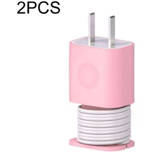 Voor iPhone 11/12 Power Adapter 2 stuks Beschermhoes Cover Data Kabel Organizer(Roze)