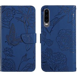 Voor Huawei P30 Skin Feel Butterfly Peony reliëf lederen telefoonhoes