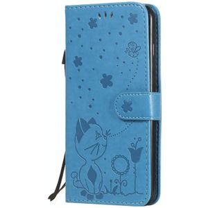 Voor iPhone 8 Plus / 7 Plus Cat Bee Embossing Pattern Shockproof Horizontale Flip Lederen case met Holder &amp; Card Slots &amp; Wallet(Blauw)