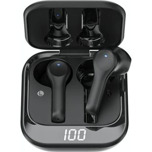 K08 draadloze Bluetooth 5.0 noise cancelling stereo binaurale oortelefoon met oplaaddoos en LED digitale display (zwart)