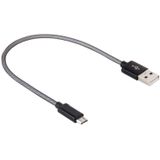 25cm Net Style Metal Head Micro USB to USB 2.0 Data / Lader Kabel  Voor Samsung / Huawei / Xiaomi / Meizu / LG / HTC en Other Smartphones(zwart)