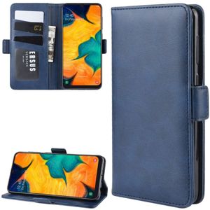 Voor Galaxy A30/A20 Double Buckle Crazy Horse Business Mobiele Telefoon Holster met Kaart Wallet Bracket Functie (Blauw)