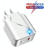 LZ-819A+C QC3.0 USB + PD 18W USB-C / Type-C Interfaces Travel Charger with Indicator Light  US Plug(White)