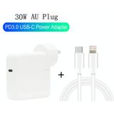 2 in 1 PD3.0 30W USB-C / Type-C Travel Charger met afneembare voet + PD3.0 3A USB-C / Type-C naar 8 Pin Fast Charge Data Cable Set  Kabellengte: 2 m  AU Plug