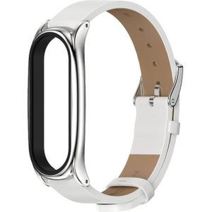 For Xiaomi Mi Band 6 / 5 / 4 / 3 Mijobs Metal Case Crazy Horse Texture PU Microfiber Plus Replacement Watchband(White Silver)