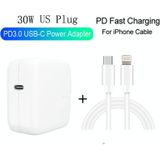 2 in 1 PD3.0 30W USB-C / Type-C Travel Charger met afneembare voet + PD3.0 3A USB-C / Type-C naar 8 Pin Fast Charge Data Cable Set  Kabellengte: 2 m  US Plug