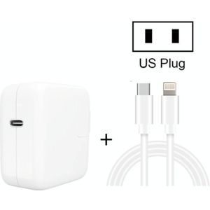 2 in 1 PD3.0 30W USB-C / Type-C Travel Charger met afneembare voet + PD3.0 3A USB-C / Type-C naar 8 Pin Fast Charge Data Cable Set  Kabellengte: 2 m  US Plug