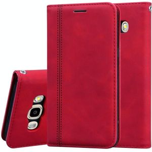 Voor Samsung Galaxy J5 (2016) / J510 Frosted Business Magnetic Horizontal Flip PU Leather Case met Holder &amp; Card Slot &amp; Lanyard(Red)