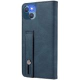 Wristband Magnetic Leather Phone Case For iPhone 13 mini(Dark Blue)