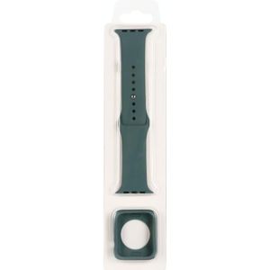 Silicone Replacement Strap Watchband + Watch Protective Case Set For Apple Watch Series 3 &amp; 2 &amp; 1 42mm(Pine Needle Green)