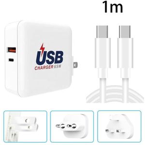 A6 65W QC 3.0 USB + PD USB-C / Type-C Dual Fast Charging Laptop Adapter + 1m USB-C / Type-C Aan USB-C / Type-C Datatabel voor MacBook-serie  US Plug + EU-plug + UKPlug