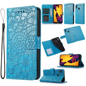Voor Huawei P20 Lite Skin Feel Reliëf Zonnebloem Horizontale Flip Leren Case Met Houder &amp; Card Slots &amp; Wallet &amp; Lanyard (Blauw)