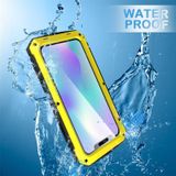 Voor iPhone 11 Pro Schokbestendig waterdicht stofdicht metaal + siliconen beschermhoes met houder (geel)