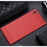 Sony Xperia XA1 schokbestendig Geborsteld koolstofvezel structuur TPU back cover Hoesje (rood)