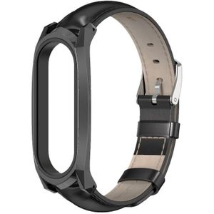 For Xiaomi Mi Band 6 / 5 / 4 / 3 Mijobs GT First Layer Cowhide Replacement Watchband(Oil Black+Black)