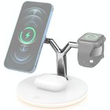 3 in 1 15W Multifunctionele Magnetische draadloze oplader voor mobiele telefoons &amp; Apple Watchs &amp; AirPods 1 / 2 / Pro  met kleurrijk LED-licht(wit)