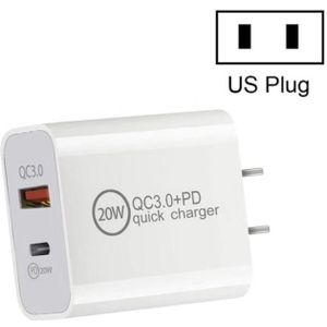 Dual Fast Charging 20W PD3.0 + QC 3.0 Interface Travel Charger voor iPhone  Huawei  Samsung  Xiaomi US Plug