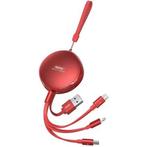 REMAX RC-185e 3 in 1 2.1A USB naar 8 Pin + USB-C / Type-C + Micro USB Sury Series Telescopic Charging Data Cable (Rood)