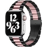 Vouw gespeld 3 kralen roestvrijstalen horlogeband voor Apple Watch Series 7 45 mm / 6 &amp; SE &amp; 5 &amp; 4 44mm / 3 &amp; 2 &amp; 1 42 mm (zwart roze)