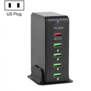 6 IN 1 65W PD USB-C / TYPE-C + QC 3.0 USB + 4 USB Multi-Port Travel Charger  US Plug