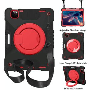 Voor iPad Pro 11 (2018/2020) PC + Silicone Shockproof Combinatie case met 360 graden roterende houder &amp; handvat &amp; schouderriem (zwart + rood)