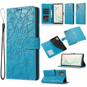 Voor Samsung Galaxy Note10 + Skin Feel Reliëf Zonnebloem Horizontale Flip Lederen Case Met Houder &amp; Card Slots &amp; Wallet &amp; Lanyard (Blauw)