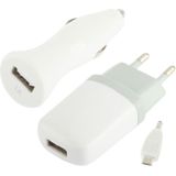 3 in 1 (auto-Lader  USB Power Adapter + Micro USB-oplader Adapter) Travel Kit voor Samsung Galaxy S IV / S III / Opmerking / HTC / Nokia / alle mobiele telefoons  EU stekkerwit