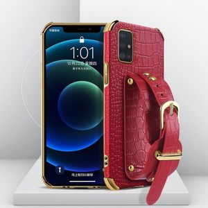 Gegalvaniseerd TPU Crocodile Pattern Lederen Hoesje met Polsbandje Voor Samsung Galaxy A51 5G(Rood)