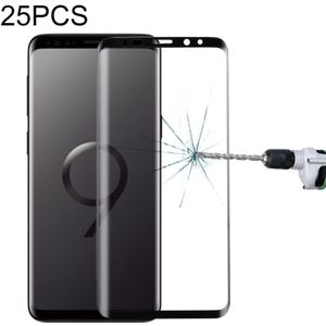 25 stuks voor Galaxy S9 9H oppervlakte hardheid 3D gebogen rand anti-kras Full Screen HD gehard glas screen protector (zwart)
