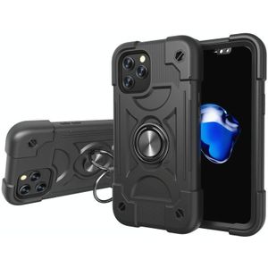 Shockproof Silicone + PC Protective Case with Dual-Ring Holder For iPhone 12 mini(Black)