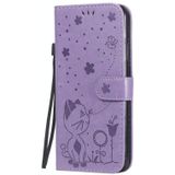 Voor iPhone 7 / 8 / SE 2020 Cat Bee Embossing Pattern Shockproof Horizontale Flip Lederen Case met Holder &amp; Card Slots &amp; Wallet(Paars)