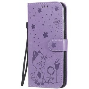 Voor iPhone 7 / 8 / SE 2020 Cat Bee Embossing Pattern Shockproof Horizontale Flip Lederen Case met Holder &amp; Card Slots &amp; Wallet(Paars)