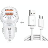 YSY-349 QC3.0 Dubbele USB-poort autolader + 1m 3A USB naar Micro USB-datakabel (wit)