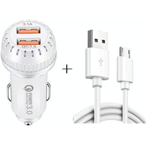 YSY-349 QC3.0 Dubbele USB-poort autolader + 1m 3A USB naar Micro USB-datakabel (wit)