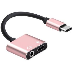 USB-C/type-C naar 3.5 mm AUX + USB-C/type C oortelefoon adapter oplader audio kabel voor Mi 8 Lite a2 (L1130) (roze)