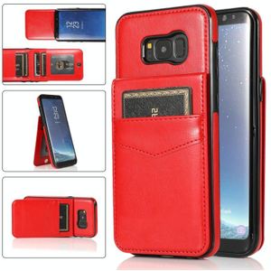 Voor Samsung Galaxy S8 Plus Solid Color PC + TPU Beschermhoes met houder &amp; Kaartsleuven (Rood)